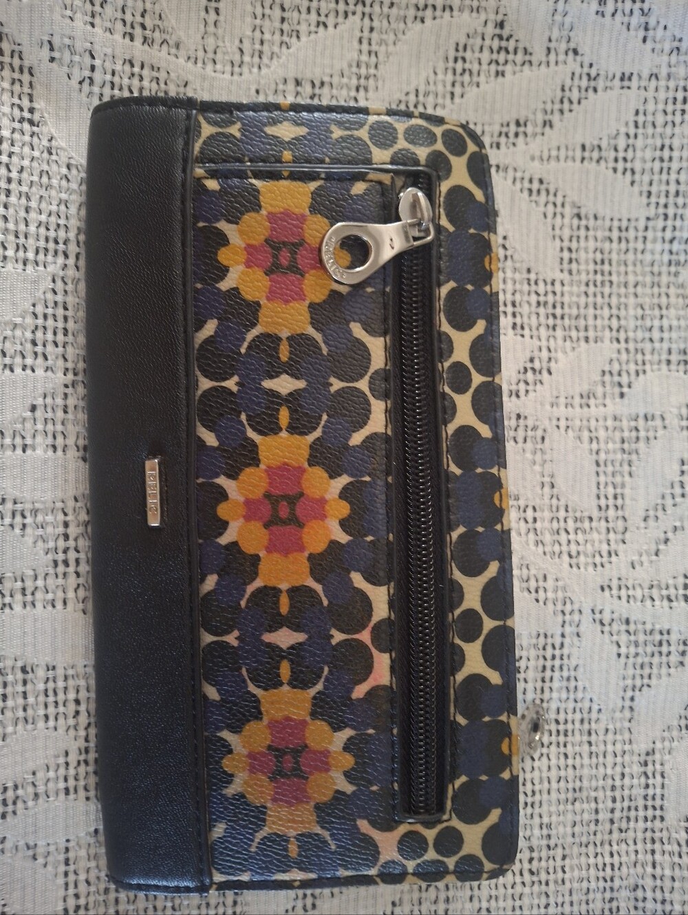 RELIC Patterned Zip Wallet in Navy, Mustard & Pink